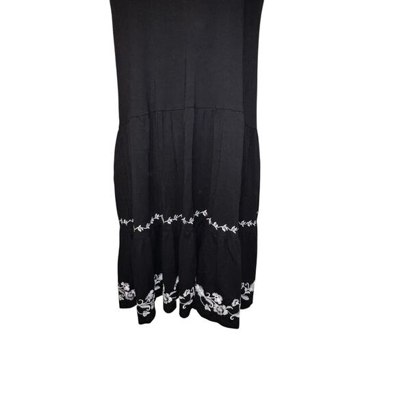 Loft women’s sz XS embroidered tie neck tiered ruffle swing midi goth sundress - Picture 3 of 10